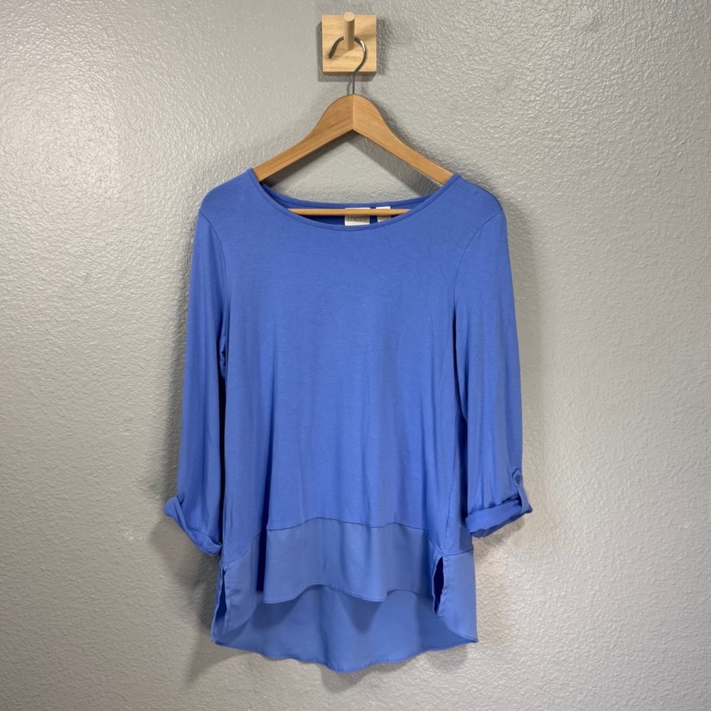 Chico’s Blue High-Low Layered Hem Top Women’s Size 1 (Medium)